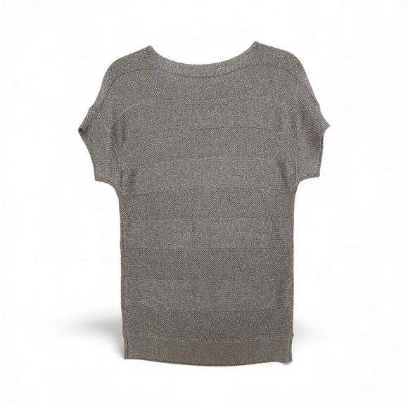 I.N.C. Gray and Metallic Silver Holiday Sweater Top Short Sleeve Women's Small - Picture 2 of 7
